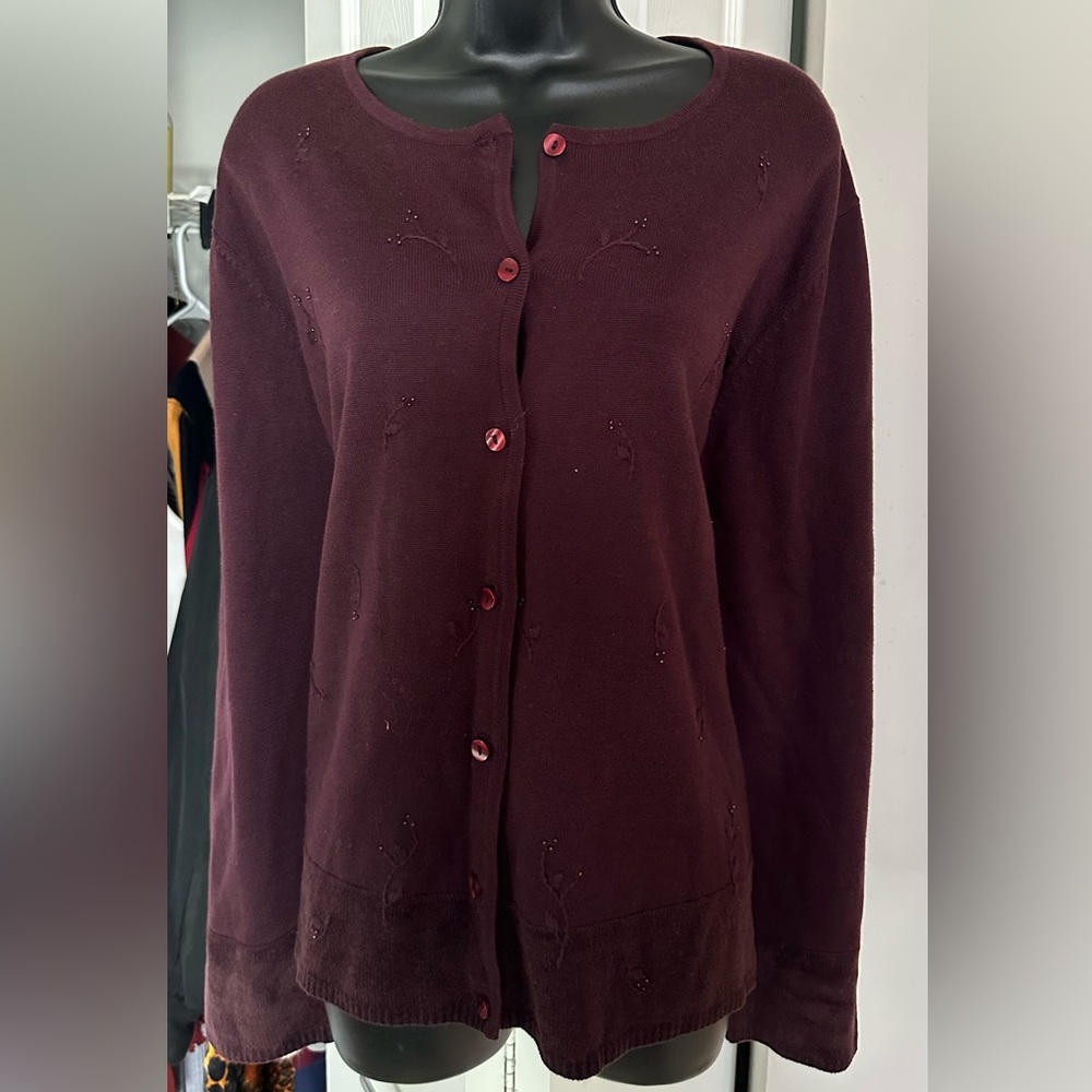 Maggie McNaughton - *Plus Size* Burgundy beaded cardigan - Size 2x